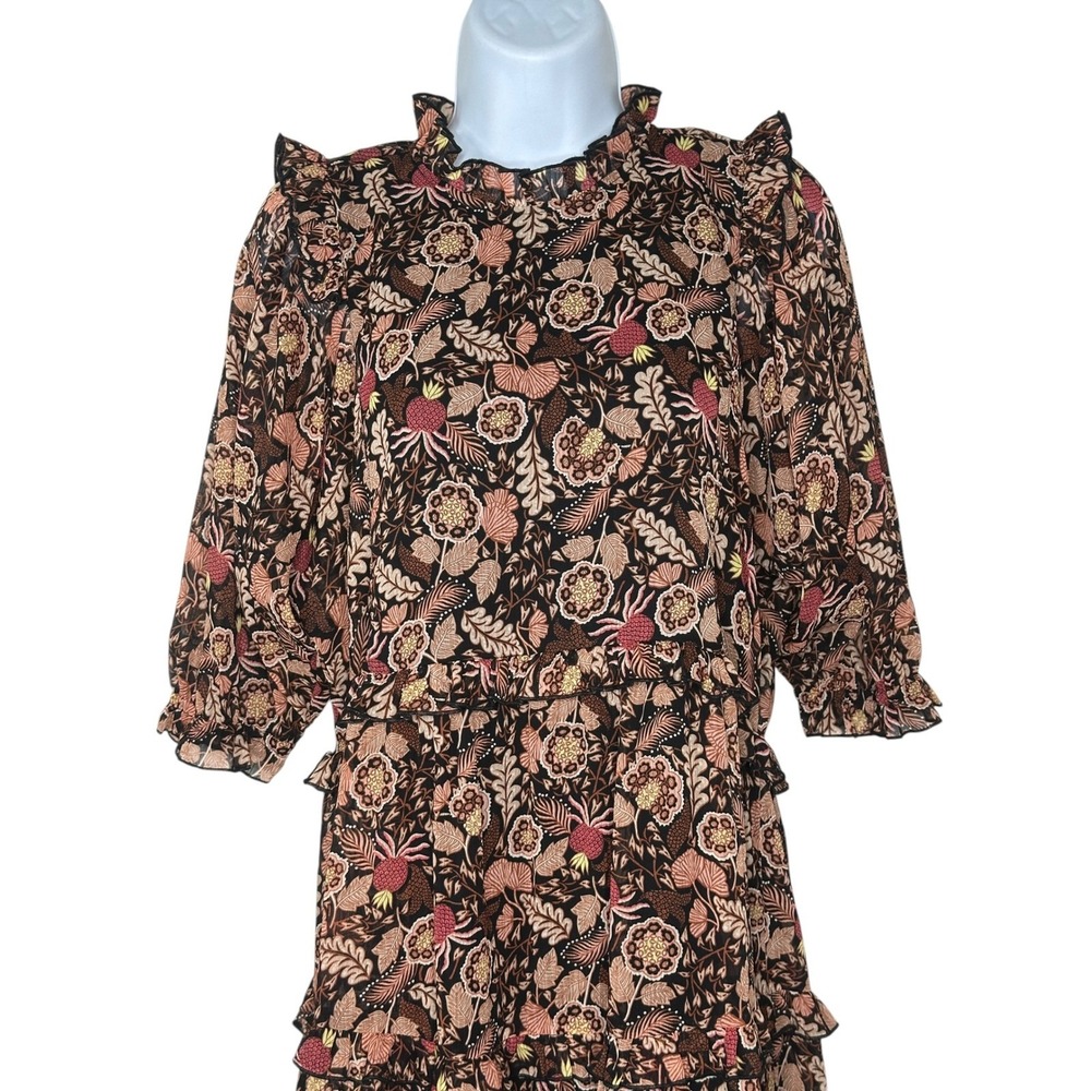 NEW Scotch & Soda Midi Dress Sz 14 Black Floral Tiered Ruffle Whimsigoth Party - Picture 3 of 14